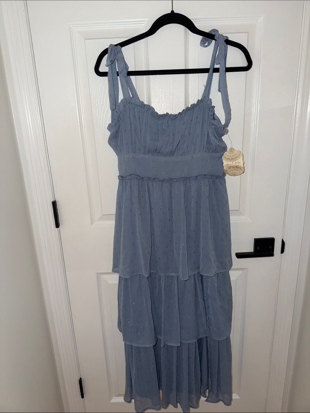 Altar'd State Blue Tiered Maxi Dress with Tie Straps